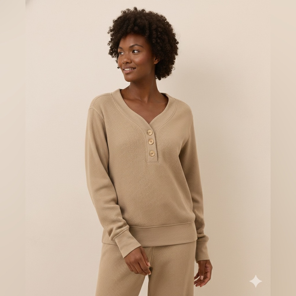 Pact Organic Cotton Waffle Knit Henley long sleeve